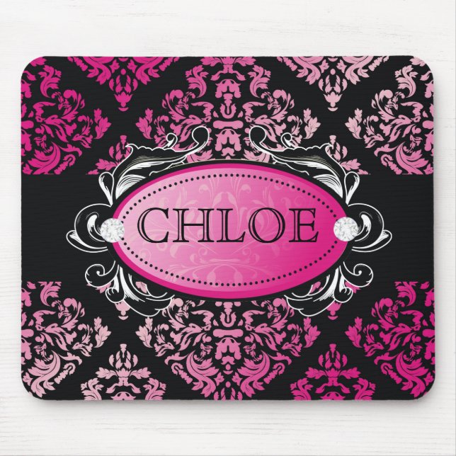 311-Luxuriously Pink Damask Mouse Pad (Front)