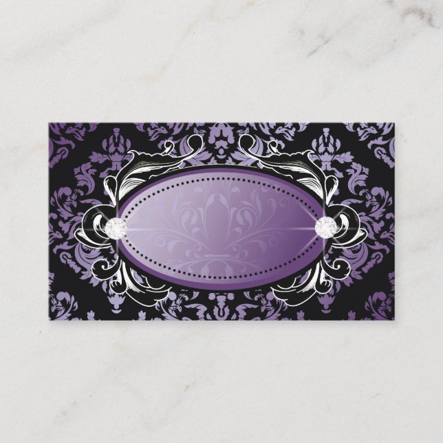 311 Luxuriously Purple Damask Name Place Cards (Front)