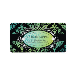 311-Luxuriously Turquiose Lime Damask Label