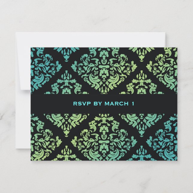 311-Luxuriously Turquoise Lime Damask RSVP Card (Front)