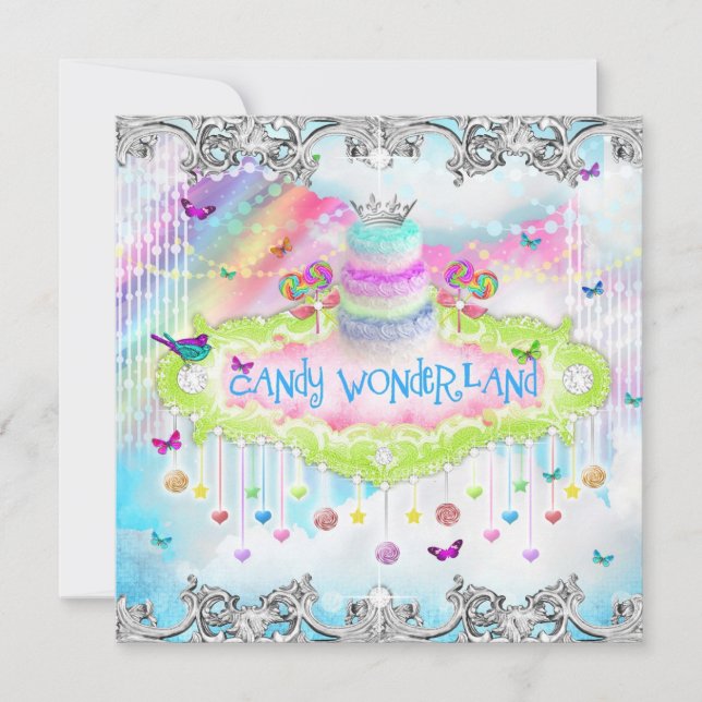 311 Magical Candy Wonderland Silver Trim Invitation (Front)