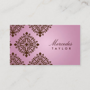 311 Mercedes Pink & Chocolate Damask Business Card