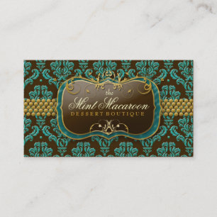 311-Mint Macaroon Damask Business Card
