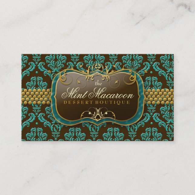 311-Mint Macaroon Damask Business Card (Front)