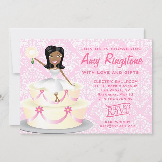 311 Miss Wright 2 African American Damask Invitation (Front)