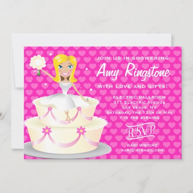 311 Miss Wright 2 Blonde Pink Hearts Invitation (Front)