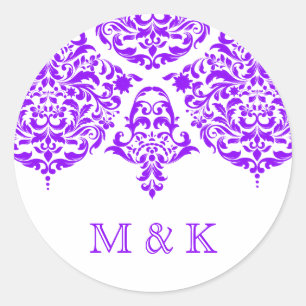 311 Mon Cherie Damask Fabulous Purple Classic Round Sticker
