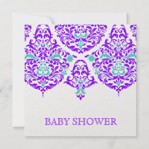 311 Mon Cherie Damask Plum Aqua Baby Shower Invitation