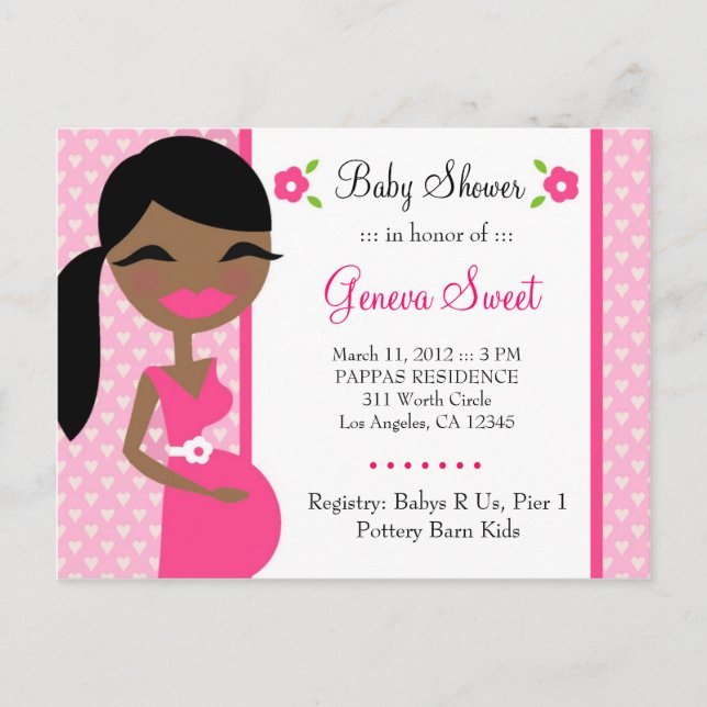 311 Mummy to Be African American Pink Invitation Postcard (Front)
