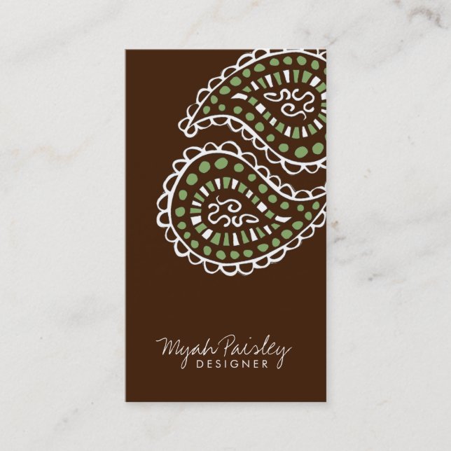 311 Myah Paisley Lavender Moss Green Brown Business Card (Front)