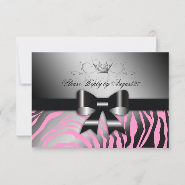 311 Night Zebra Shimmer Black Bow Pink RSVP Card (Front)