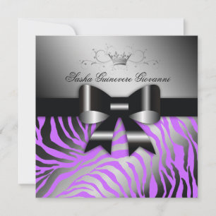 311 Night Zebra Shimmer Electric Purple   Sweet 16 Invitation
