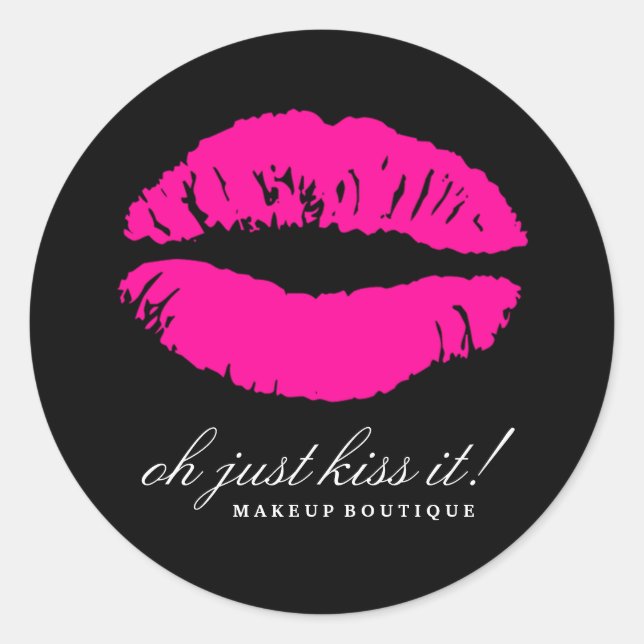 311-Oh Just Kiss it! Hott Pink | Black Classic Round Sticker (Front)