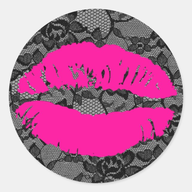 311 Oh Just Kiss it! Lace Hot Pink Classic Round Sticker (Front)