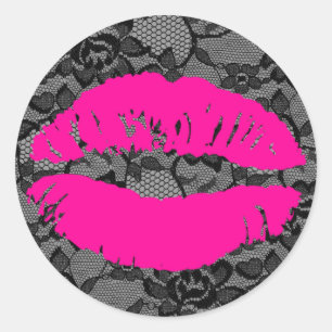 311 Oh Just Kiss it! Lace Hot Pink Classic Round Sticker