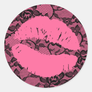 311 Oh Just Kiss it! Lace Pink on Pink Lips Classic Round Sticker