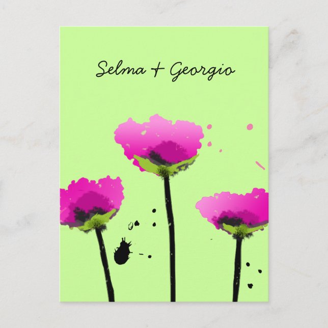 311-PASSIONATE POPPY | SCRIPT LIME INVITATION POSTCARD (Front)