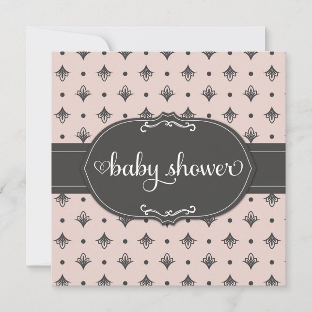 311 Peach & Grey Dotted Rainbow Baby Shower Invitation (Front)