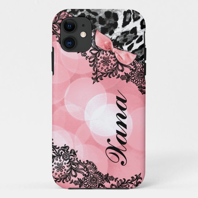311 Peach Leopard Dream in Lights Lace faux bow Case-Mate iPhone Case (Back)