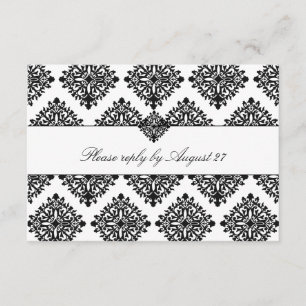 311 Phoebe Cream & Black Damask RSVP Card