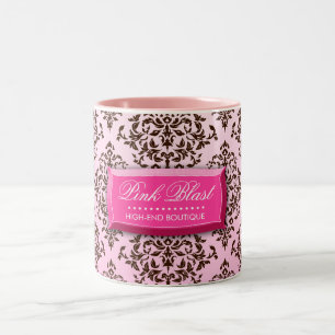 311-Pink Blast Chocolate Brown Damask Coffee Mug