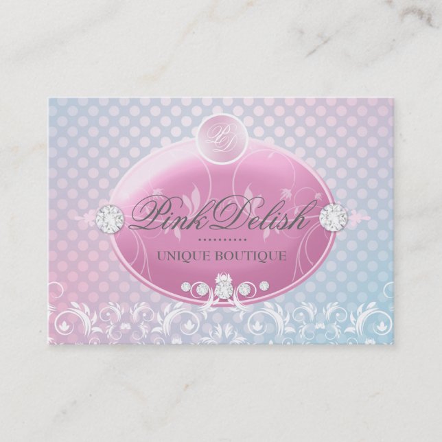 311 Pink Delish Monogram Polka Dots 3.5 x 2.5 Business Card (Front)