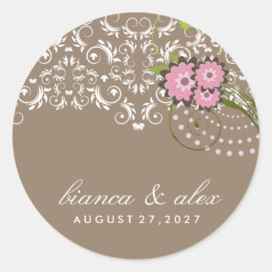 311-Pink Floral Flourish Sand Classic Round Sticker