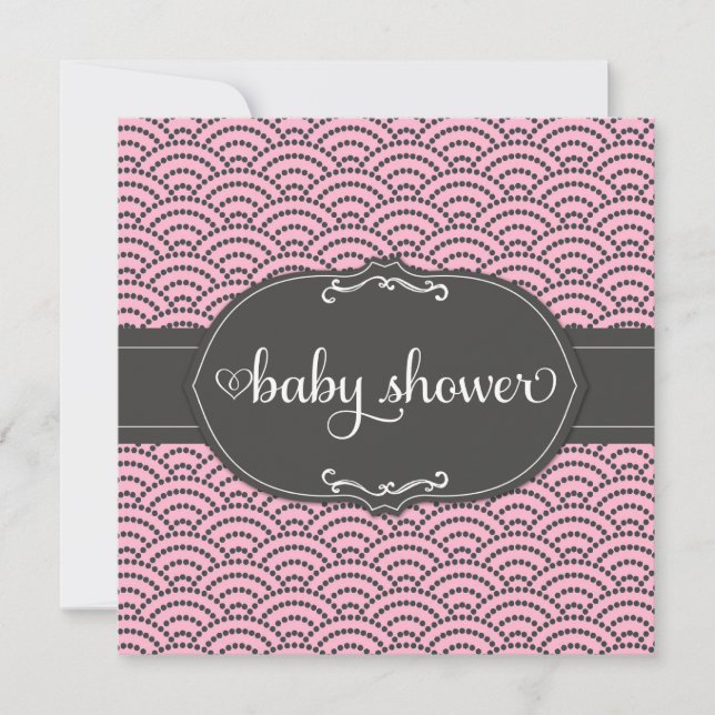 311 Pink & Grey Dotted Rainbow Baby Shower Invitation (Front)