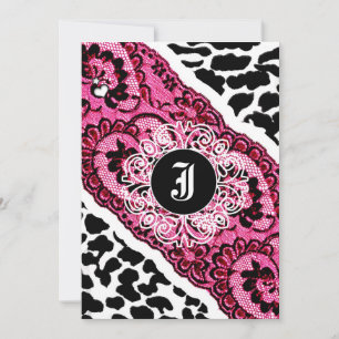 311-Pink Leopard and Lace Invitation