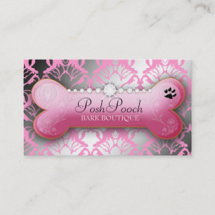311 Posh Pooch Damask Shimmer Pink Poodle Business Card