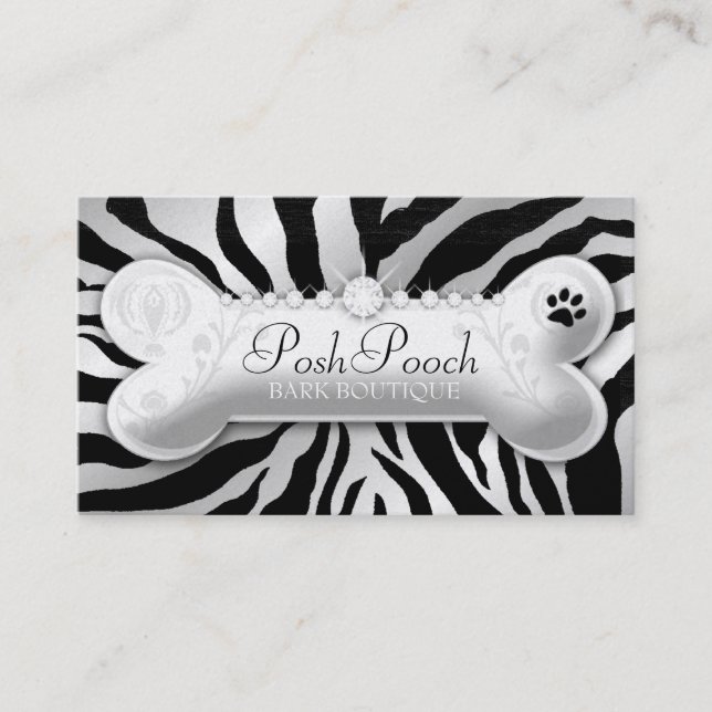 311 Posh Pooch Pink Zebra "Silver" Business Card (Front)