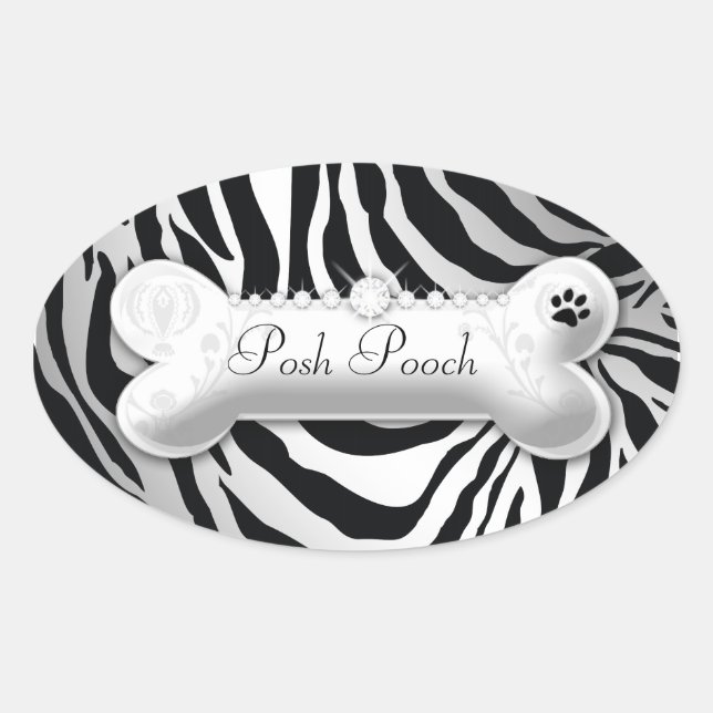 311 Posh Pooch "silver" Zebra Oval Sticker (Front)