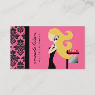 311-Real Estate Blonde Fashionista Rose Pink Business Card