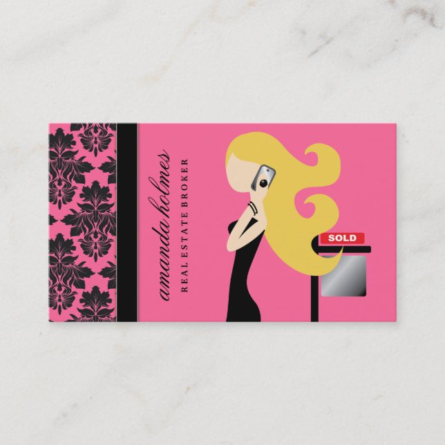 311-Real Estate Blonde Fashionista  | Rose Pink Business Card (Front)