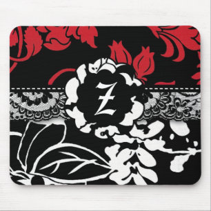 311-RED BLACK FLORAL MONOGRAM MOUSE PAD