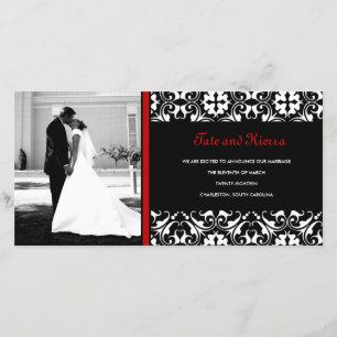 311-RED DAMASK WEDDING PHOTO CARD
