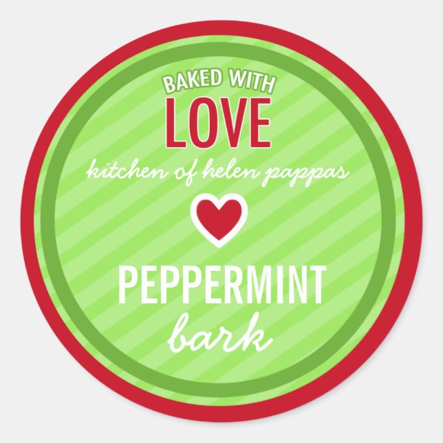 311 Red Green Striped Baked with Love Homemade Classic Round Sticker (Front)