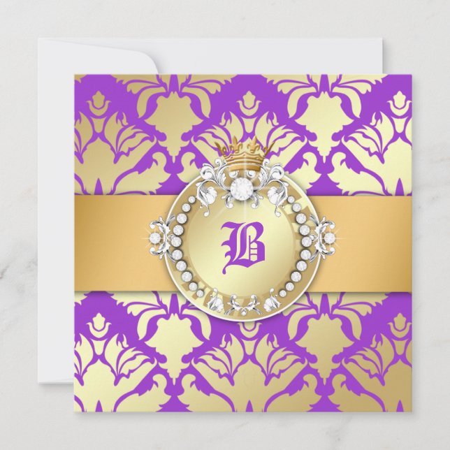 311-Royal Damask Shimmer Queen Sweet Sixteen Invitation (Front)