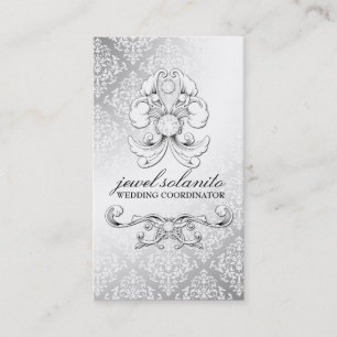 311-Silver Diamond Luxe Damask Business Card