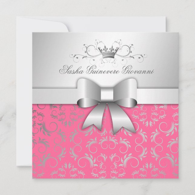 311-Silver Divine Bow | Luscious Pink Sweet 16 Invitation (Front)