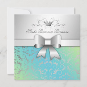 311-Silver Divine Bow Turquoise Lime Sweet 16 Invitation