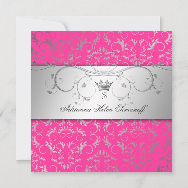 311-Silver Divine Hott Pink Invitation (Front)