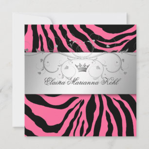 311-Silver Divine Pink Zebra Sweet Sixteen Invitation