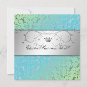 311-Silver Divine Turquoise Lime Sweet 16 Invitation