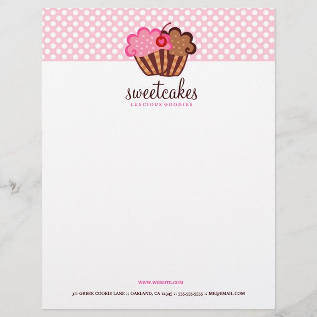 311-Sweet Cakes Cupcake Stationary Custom Letterhead (Front)