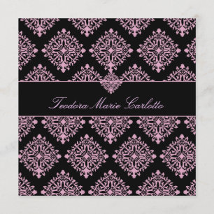 311 Teodora Pink et Black Damask Invitation