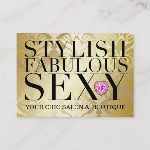 311 Tres Chic Diamond Heart Gold Damask Business Card