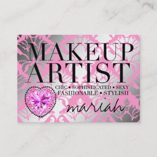 311 Tres Chic Makeup Artist Damask Diamond Heart Business Card