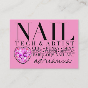 311 Tres Chic Pink Nail Tech Diamond Heart Business Card