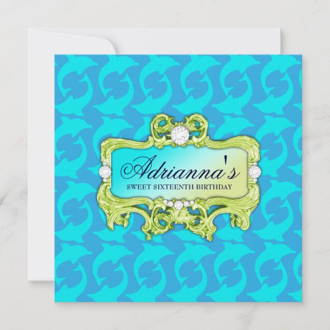311 Tropical Glam Crazy Aqua Dolphin Invite (Front)